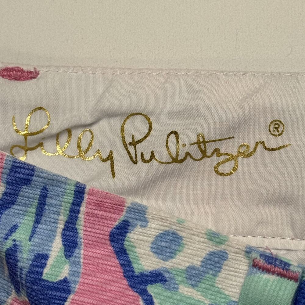 Lilly Pulitzer Women’s The Chipper Short Blue/Pink Tropical Bermuda Shorts Sz 12 - Picture 10 of 16